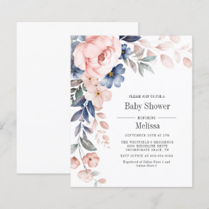 Budget Pink Blue Floral Baby Dusche Einladung