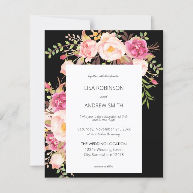 Budget Pink Blush Bloral Black 2 Hochzeit (Vorderseite)