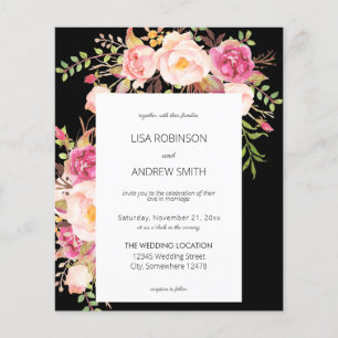 Budget Pink Blush Bloral Black V2 Wedding Flyer