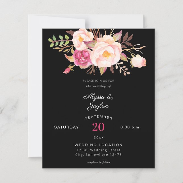 Budget Pink Blush Bloral Black Wedding (Vorderseite)