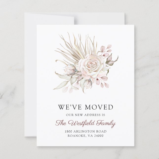 Budget Pink Boho Rose Neue Adresskarte (Vorderseite)