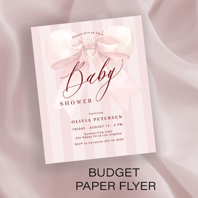 Budget pink bow girl baby shower invitation flyer (Von Creator hochgeladen)