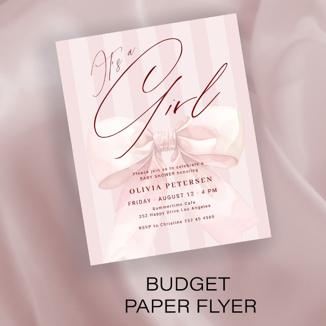 Budget pink bow its a girl baby shower invitation flyer (Von Creator hochgeladen)