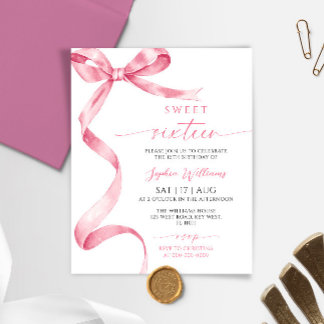 Budget Pink Bow Sweet 16 Geburtstag Einladung
