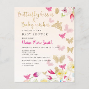 Budget Pink Butterflies Kinderdusche Einladung