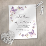 Budget Pink Butterfly Bridal Brunch Einladung<br><div class="desc">Laden Sie Freunde und Familie ein, die Braut-to-be mit dieser preiswerten Bridal Brunch-Einladung mit Schmetterlingen in Aquarelltönen zu ehren. **BITTE LESEN SIE VOR DEM KAUF** 1. Die Haushaltspressomaschine misst 4, 5" x 5, 6" und passt in einen A6-Finanzrahmen. Sie können weiße Umschläge zu Ihrer Bestellung hinzufügen. 2. Jedes Blatt ist...</div>