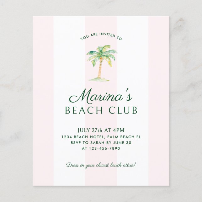 BUDGET Pink Cabana Strip Beach Club Geburtstag (Vorderseite)