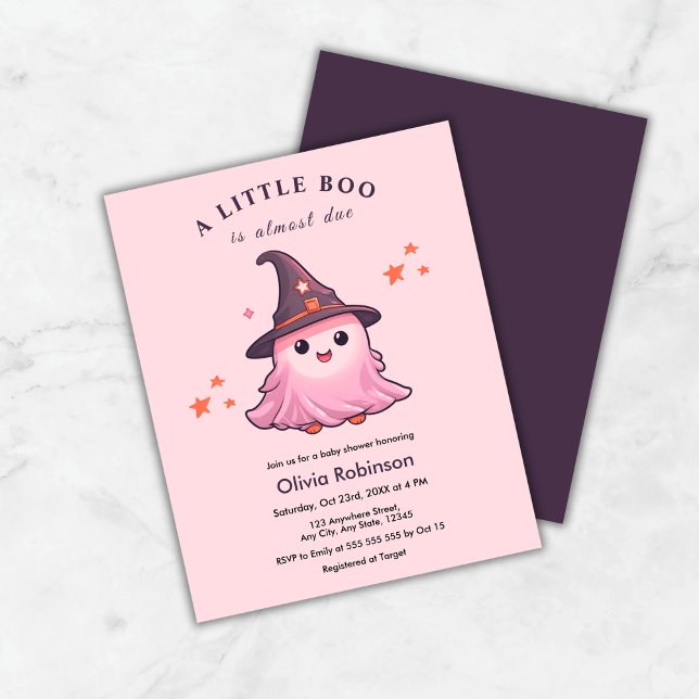 Budget Pink Eine kleine Boo Baby Dusche Einladung (Budget Pink A Little Boo Halloween Baby Shower Invitation    )