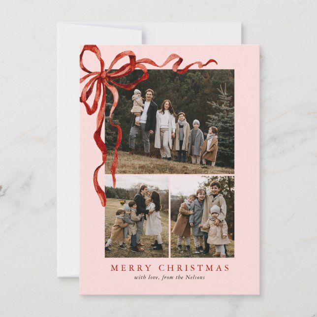 Budget Pink Elegante Red Bow Weihnachten Vier Foto (Vorderseite)