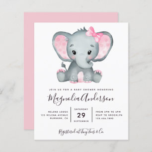 BUDGET Pink Elephant Baby Dusche Einladung