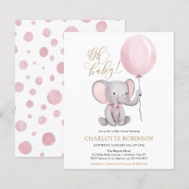 Budget Pink Elephant Girl Baby Dusche Einladung