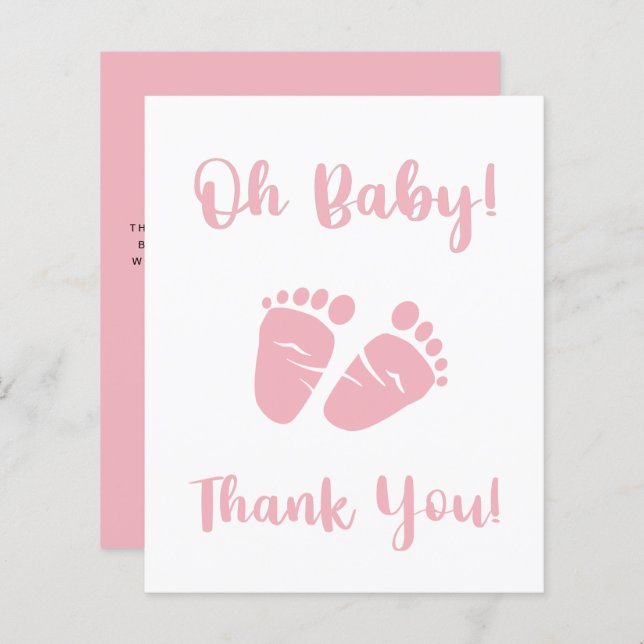 Budget Pink Feet Baby Girl Dusche Danke Karte (Vorne/Hinten)