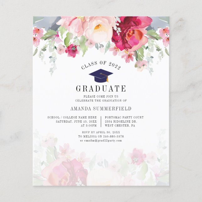 Budget Pink Floral 2022 Graduation Party (Vorderseite)