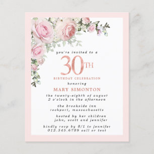 Budget Pink Floral 30. Geburtstag Einladung