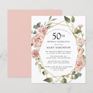 Budget Pink Floral 50. Geburtstag Einladung