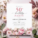 Budget Pink Floral 50. Geburtstag Einladung Flyer<br><div class="desc">Feiern Sie stilvoll mit einer Blumenkalligraphie aus dem 50. Jahrhundert, perfekt für einen Meilenstein-Event. Mit lebendigen Blumenmotiven und eleganter Kalligraphie Set diese Einladung einen skurrilen und dennoch raffinierten Ton für Ihre Feier. Das üppige Gartenthema verbindet natürliche Schönheit mit anmutiger Typografie und schafft einen zeitlosen und einladenden Look. Ideal für Ansammlungen...</div>