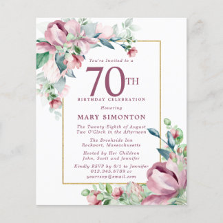 Budget Pink Floral 70. Geburtstag Einladung