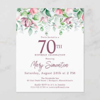 Budget Pink Floral 70. Geburtstag Einladung