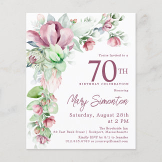 Budget Pink Floral 70. Geburtstag Einladung