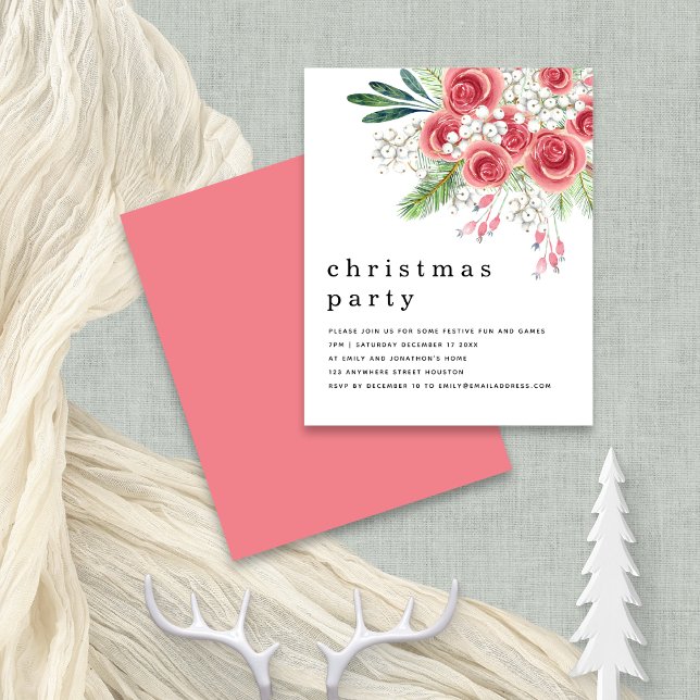 Budget Pink Floral Berries Weihnachtsfest Party Ei (Front and back view, budget price smaller 4.5 x 5.6" alternative)