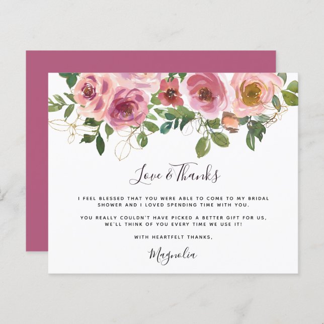 Budget Pink Floral Brautparty Danke Karte (Vorne/Hinten)