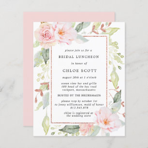 Budget Pink Floral Bridal Luncheon Einladung
