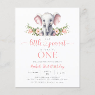 Budget Pink Floral Elephant Girl 1. Geburtstag