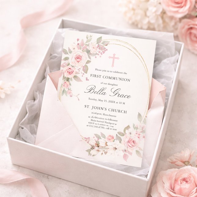 Budget Pink Floral First Heilige Kommune Einladung (Von Creator hochgeladen)