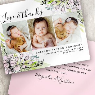 Budget Pink Floral Foto Baby Danke Karte
