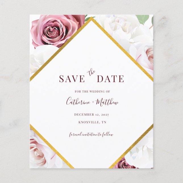 Budget Pink Floral Geometric Save the Date (Vorderseite)