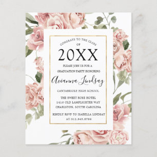 Budget Pink Floral Photo Back Graduation Party Flyer