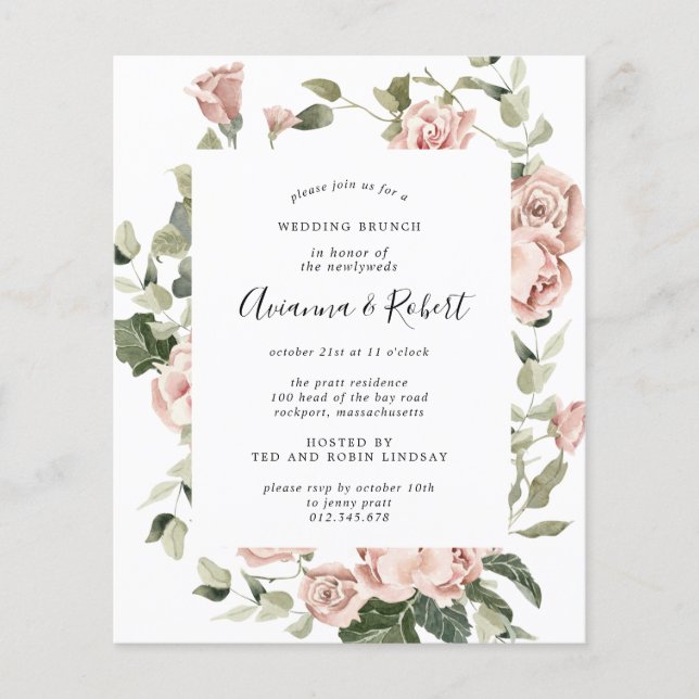 Budget Pink Floral Post Hochzeit Einladung Flyer (Vorne)