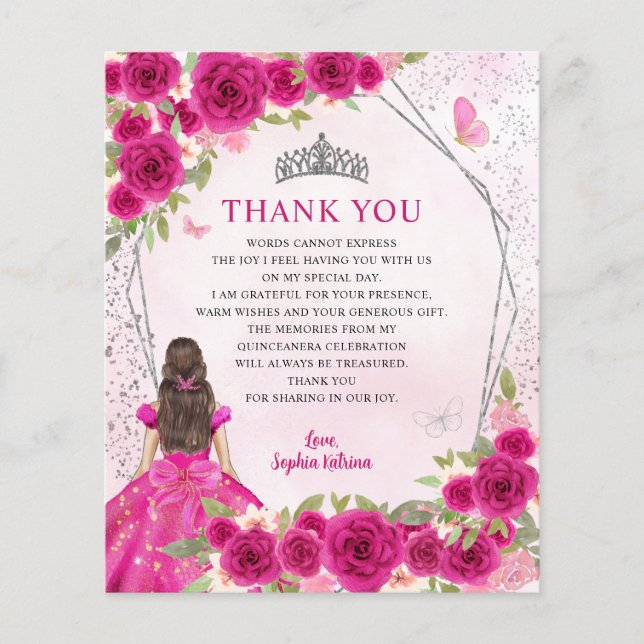 Budget Pink Floral Prinzessin Quinceañera Vielen D (Vorderseite)