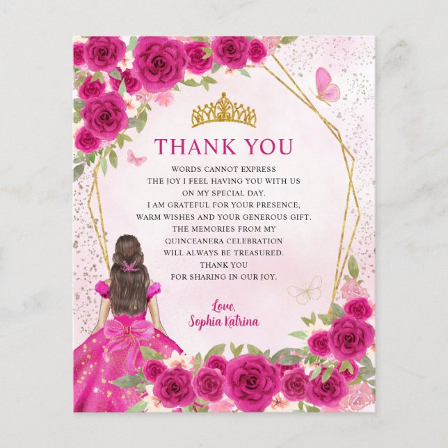 Budget Pink Floral Prinzessin Quinceañera Vielen D (Vorderseite)