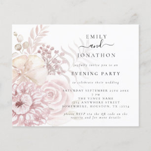 Budget Pink Floral QR Hochzeit Abend Party Einladu