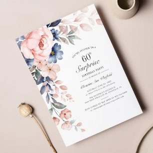 Budget Pink Floral Script 60. Geburtstag Einladung