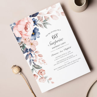 Budget Pink Floral Script 60. Geburtstag Einladung