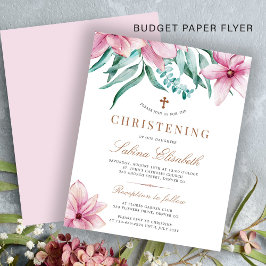 Budget pink florale elegante Taufeinladung Flyer