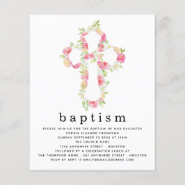Budget Pink Florals Cross Baptisse Einladung