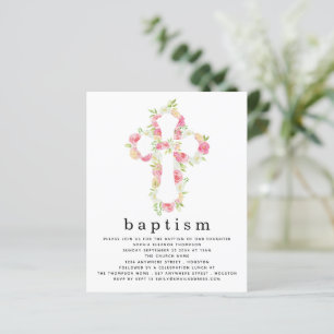 Budget Pink Florals Cross Baptisse Einladung