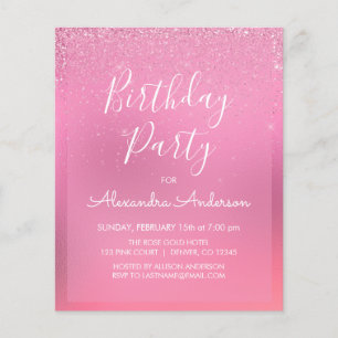 Budget Pink Foil Girly Glitzer jedes Alter Geburts Flyer