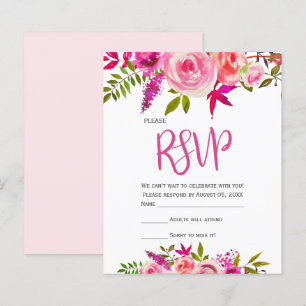 Budget Pink Fuchsia Botanical Floral Wedding RSVP