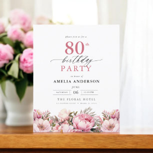 Budget Pink Garden Floral 80. Geburtstag Einladung Flyer