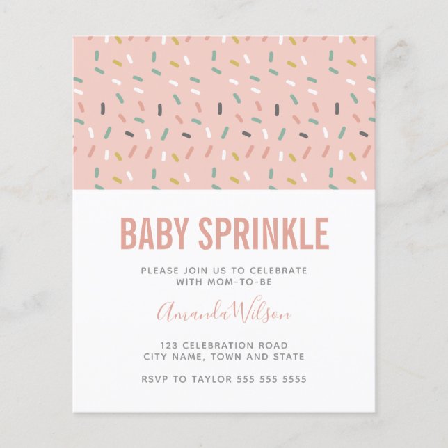 Budget Pink Girl Baby Sprinkle Muster Einladung (Vorderseite)