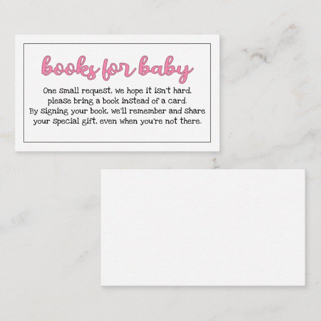 Budget Pink/Girl "Books for Baby" Beilage Begleitkarte (Vorne/Hinten)