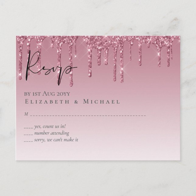 BUDGET Pink Glitzer Wedding RSVP Postkarte (Vorderseite)