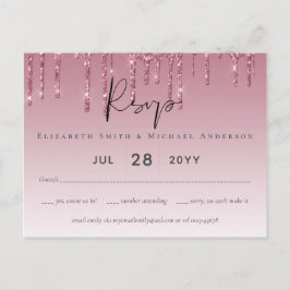 BUDGET Pink Glitzer Wedding RSVP Postkarte