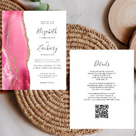 Budget Pink Gold Agate QR Code Einladung Hochzeits