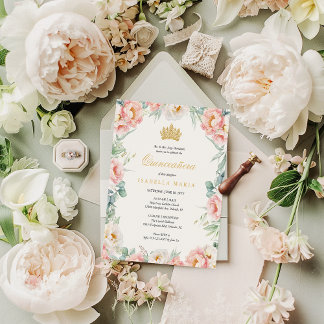 Budget Pink Gold Floral Quinceañera Einladung