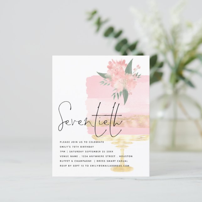 Budget Pink Gold Geburtstag Kuchen 70. Party Einla (Stehend Vorderseite)